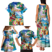 Hawaii Cocktails Family Matching Tank Maxi Dress and Hawaiian Shirt Parrot with Cute Beach Landscape and Tropical Plants LT03 - Polynesian Pride