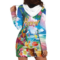 Hawaii Cocktails Hoodie Dress Parrot with Cute Beach Landscape and Tropical Plants LT03 - Polynesian Pride