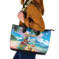Hawaii Cocktails Leather Tote Bag Parrot with Cute Beach Landscape and Tropical Plants LT03 Pastel - Polynesian Pride
