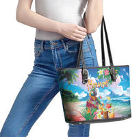 Hawaii Cocktails Leather Tote Bag Parrot with Cute Beach Landscape and Tropical Plants LT03 - Polynesian Pride