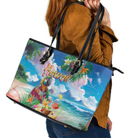 Hawaii Cocktails Leather Tote Bag Parrot with Cute Beach Landscape and Tropical Plants LT03 - Polynesian Pride