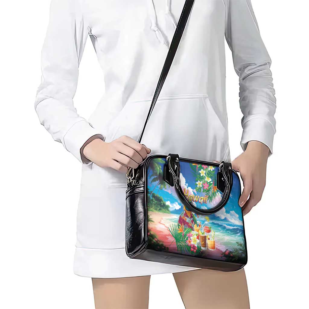 Hawaii Cocktails Shoulder Handbag Parrot with Cute Beach Landscape and Tropical Plants