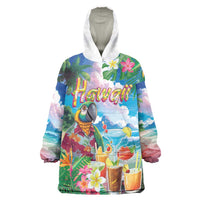 Hawaii Cocktails Wearable Blanket Hoodie Parrot with Cute Beach Landscape and Tropical Plants LT03 One Size Pastel - Polynesian Pride