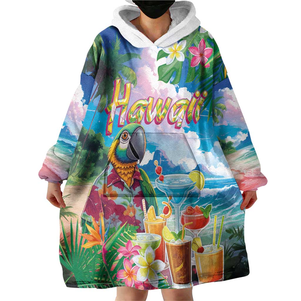 Hawaii Cocktails Wearable Blanket Hoodie Parrot with Cute Beach Landscape and Tropical Plants LT03 - Polynesian Pride