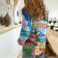 Hawaii Cocktails Women Casual Shirt Parrot with Cute Beach Landscape and Tropical Plants LT03 - Polynesian Pride
