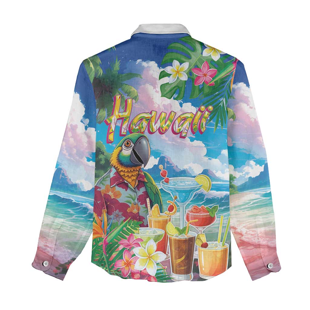 Hawaii Cocktails Women Casual Shirt Parrot with Cute Beach Landscape and Tropical Plants LT03 - Polynesian Pride