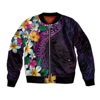 Hawaiian Plumeria-Polynesian Art Tattoo Mauve Color Bomber Jacket LT03 Unisex Purple - Polynesian Pride