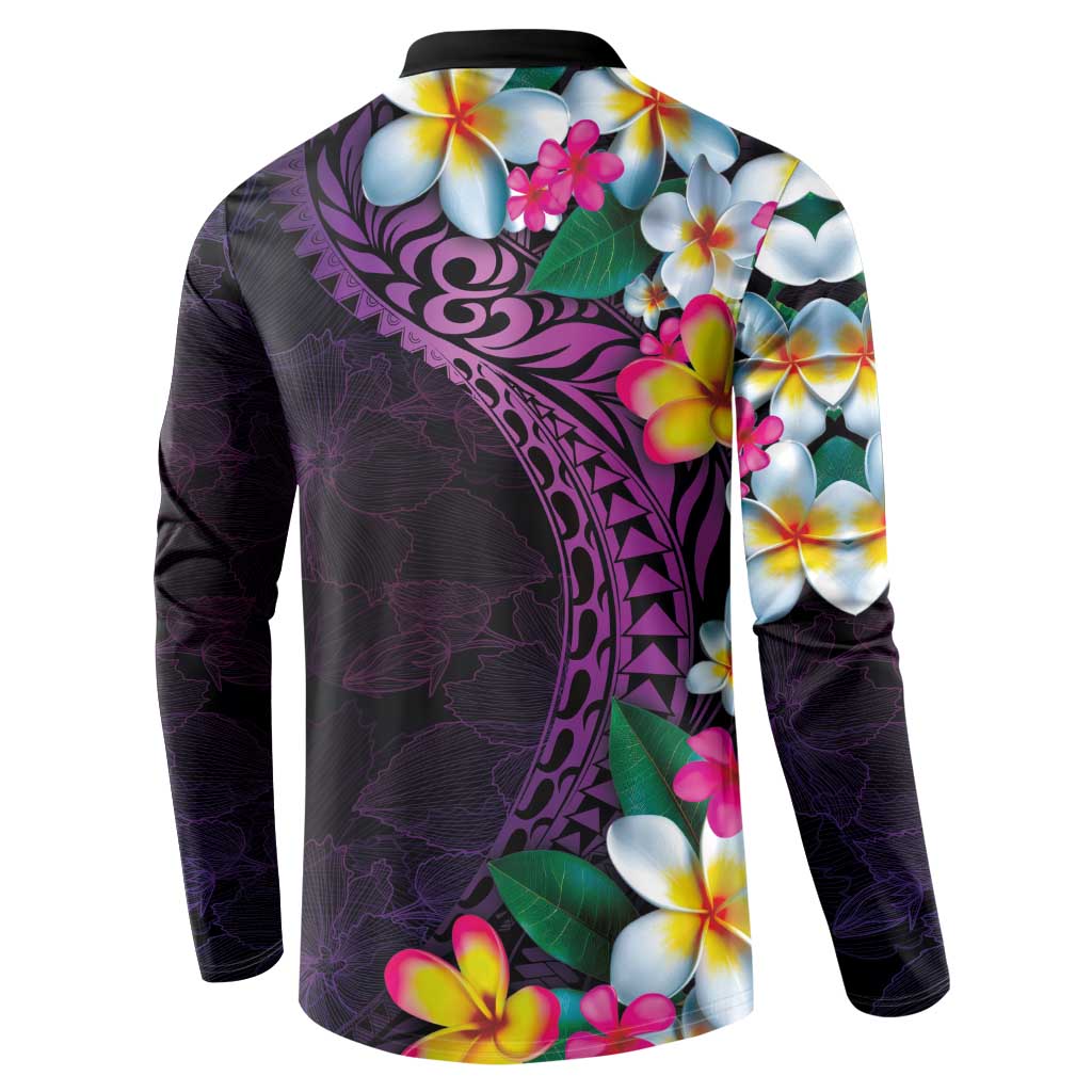 Hawaiian Plumeria-Polynesian Art Tattoo Mauve Color Button Sweatshirt
