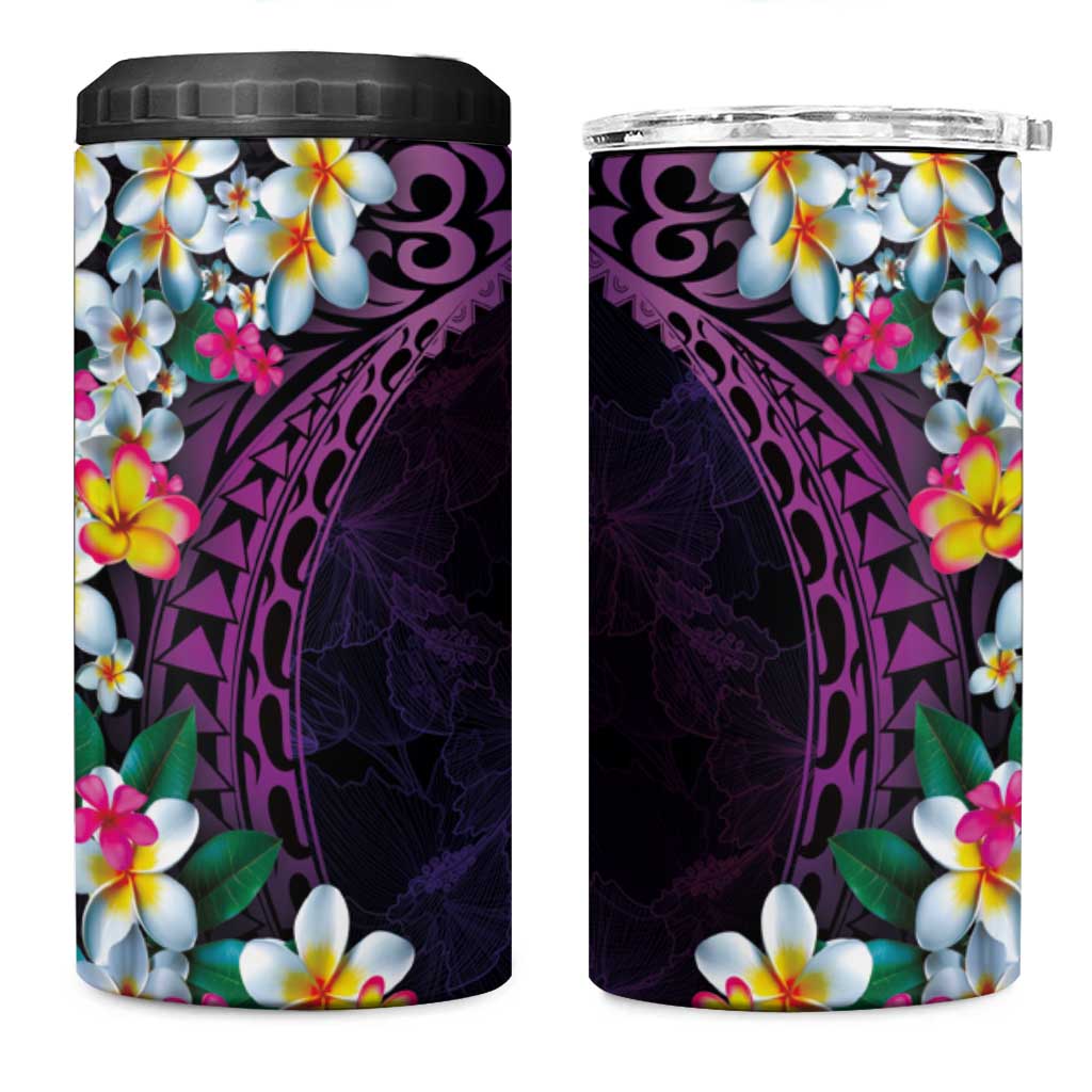 Hawaiian Plumeria-Polynesian Art Tattoo Mauve Color 4 in 1 Can Cooler Tumbler LT03 One Size: 16 oz Purple - Polynesian Pride