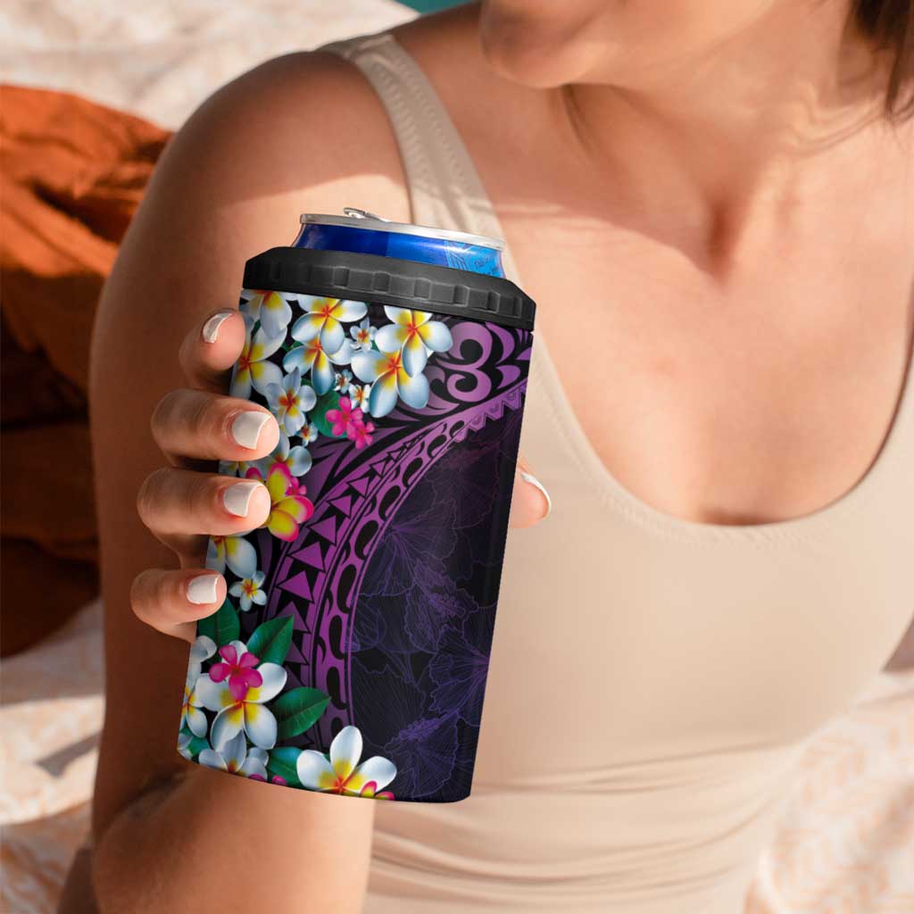 Hawaiian Plumeria-Polynesian Art Tattoo Mauve Color 4 in 1 Can Cooler Tumbler LT03 - Polynesian Pride