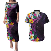 Hawaiian Plumeria-Polynesian Art Tattoo Mauve Color Couples Matching Puletasi and Hawaiian Shirt LT03 Purple - Polynesian Pride