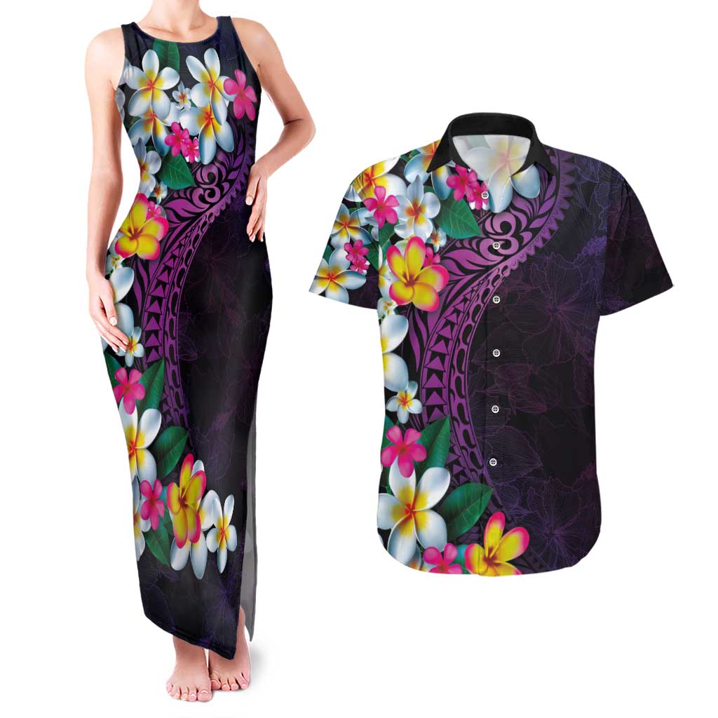 Hawaiian Plumeria-Polynesian Art Tattoo Mauve Color Couples Matching Tank Maxi Dress and Hawaiian Shirt LT03 Purple - Polynesian Pride