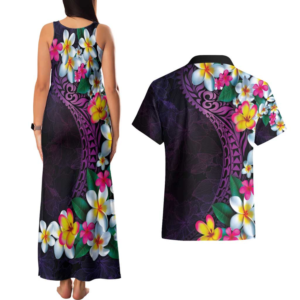 Hawaiian Plumeria-Polynesian Art Tattoo Mauve Color Couples Matching Tank Maxi Dress and Hawaiian Shirt LT03 - Polynesian Pride