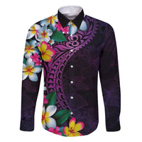 Hawaiian Plumeria-Polynesian Art Tattoo Mauve Color Family Matching Long Sleeve Bodycon Dress and Hawaiian Shirt LT03 Dad's Shirt - Long Sleeve Purple - Polynesian Pride