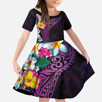 Hawaiian Plumeria-Polynesian Art Tattoo Mauve Color Family Matching Off Shoulder Maxi Dress and Hawaiian Shirt LT03 Daughter's Dress Purple - Polynesian Pride