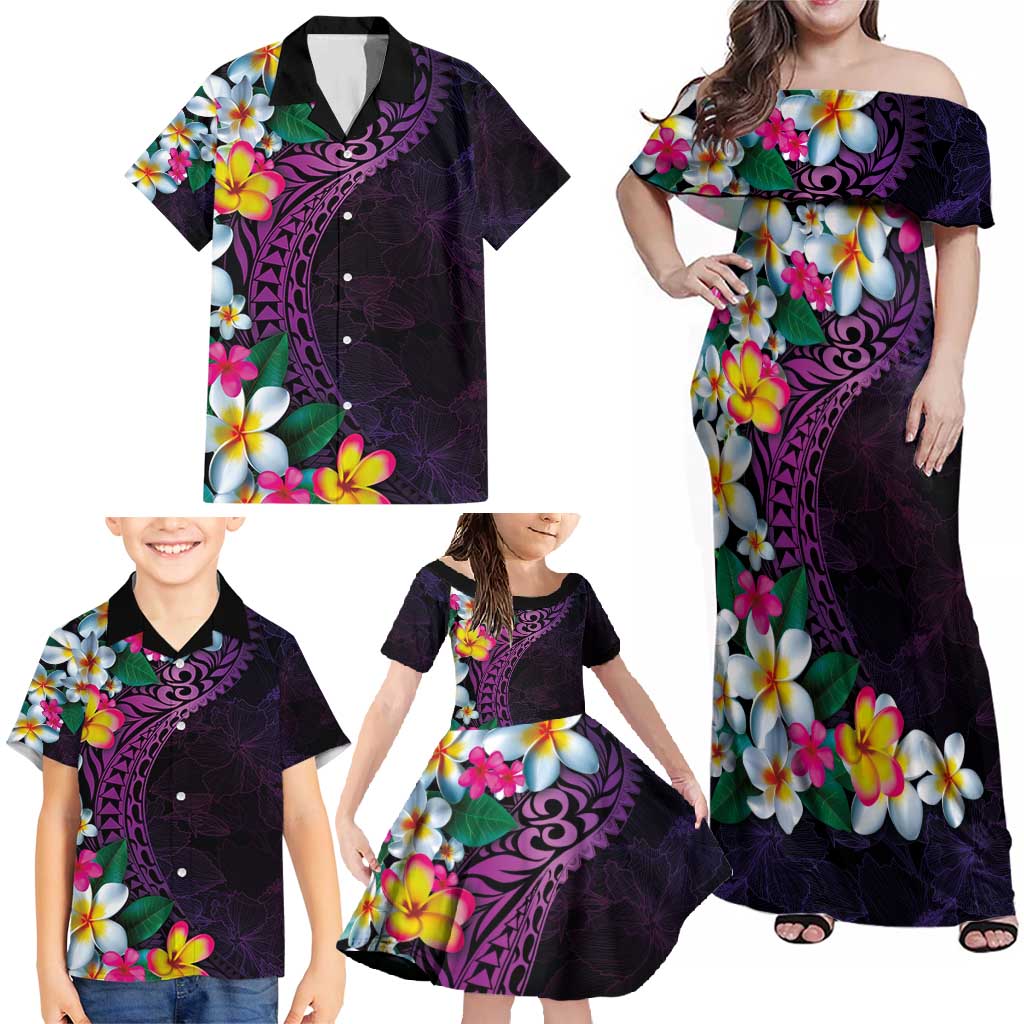 Hawaiian Plumeria-Polynesian Art Tattoo Mauve Color Family Matching Off Shoulder Maxi Dress and Hawaiian Shirt LT03 - Polynesian Pride