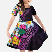 Hawaiian Plumeria-Polynesian Art Tattoo Mauve Color Family Matching Puletasi and Hawaiian Shirt LT03 Daughter's Dress Purple - Polynesian Pride