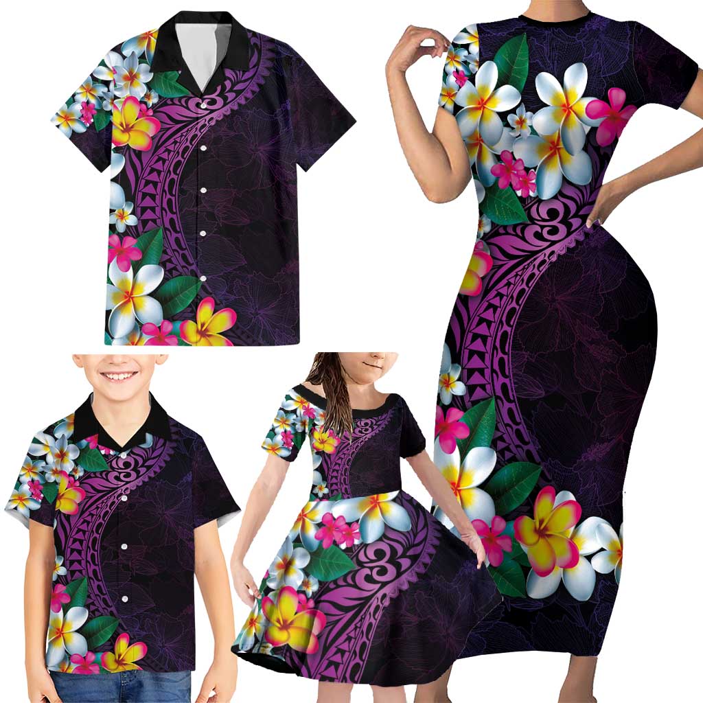 Hawaiian Plumeria-Polynesian Art Tattoo Mauve Color Family Matching Short Sleeve Bodycon Dress and Hawaiian Shirt LT03 - Polynesian Pride