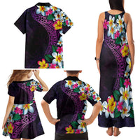 Hawaiian Plumeria-Polynesian Art Tattoo Mauve Color Family Matching Tank Maxi Dress and Hawaiian Shirt LT03 - Polynesian Pride