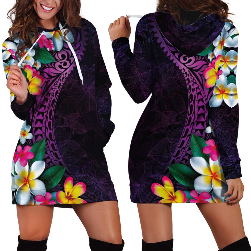 Hawaiian Plumeria-Polynesian Art Tattoo Mauve Color Hoodie Dress LT03 - Polynesian Pride