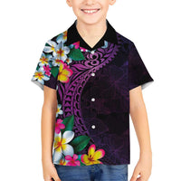Hawaiian Plumeria-Polynesian Art Tattoo Mauve Color Kid Hawaiian Shirt LT03 Kid Purple - Polynesian Pride