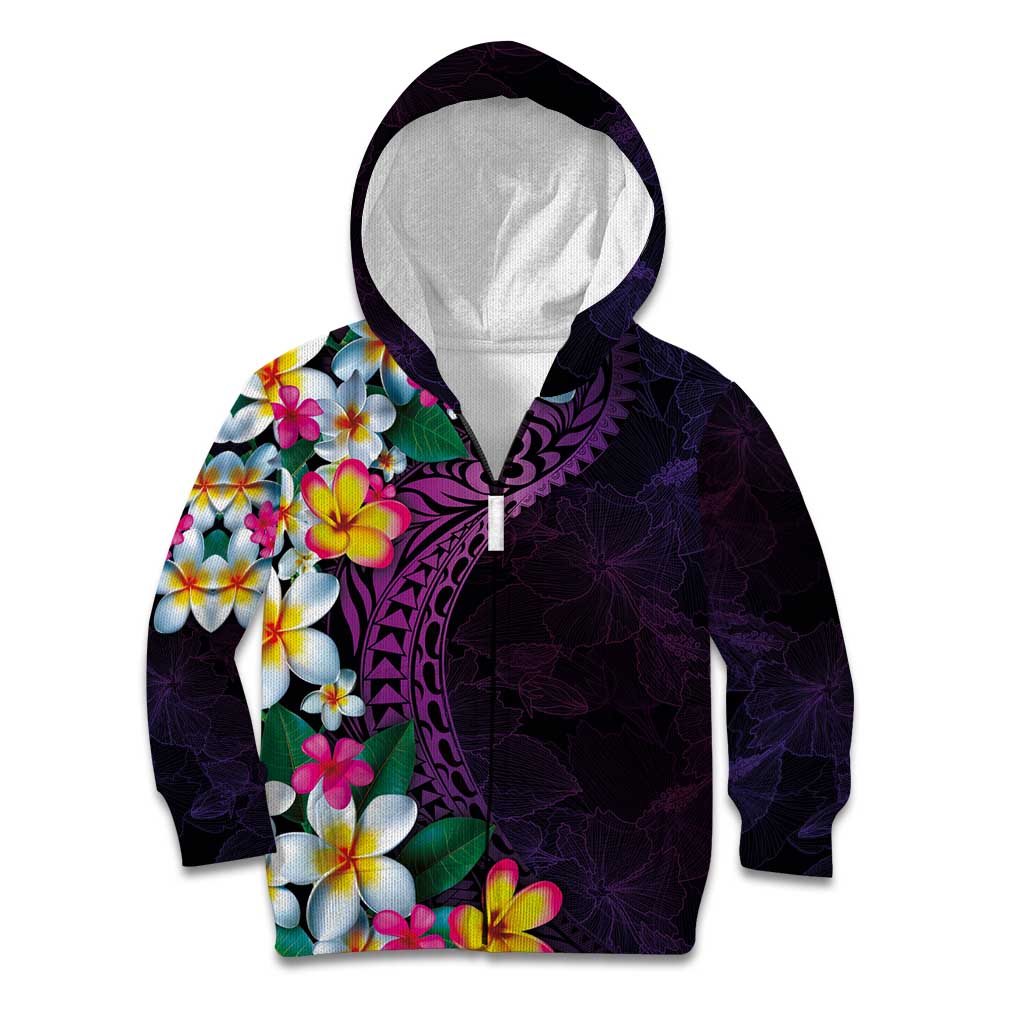 Hawaiian Plumeria-Polynesian Art Tattoo Mauve Color Kid Hoodie LT03 Zip Hoodie Purple - Polynesian Pride