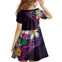Hawaiian Plumeria-Polynesian Art Tattoo Mauve Color Kid Short Sleeve Dress LT03 - Polynesian Pride