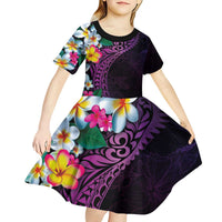 Hawaiian Plumeria-Polynesian Art Tattoo Mauve Color Kid Short Sleeve Dress LT03 - Polynesian Pride