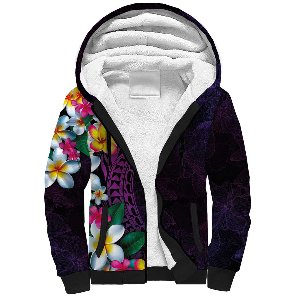 Hawaiian Plumeria-Polynesian Art Tattoo Mauve Color Sherpa Hoodie LT03 Unisex Purple - Polynesian Pride