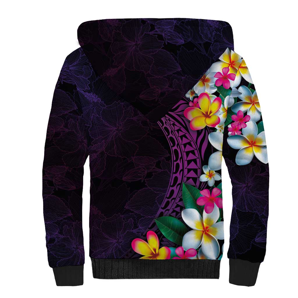 Hawaiian Plumeria-Polynesian Art Tattoo Mauve Color Sherpa Hoodie LT03 - Polynesian Pride