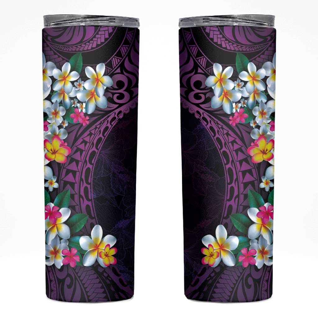 Hawaiian Plumeria-Polynesian Art Tattoo Mauve Color Skinny Tumbler LT03 Purple - Polynesian Pride