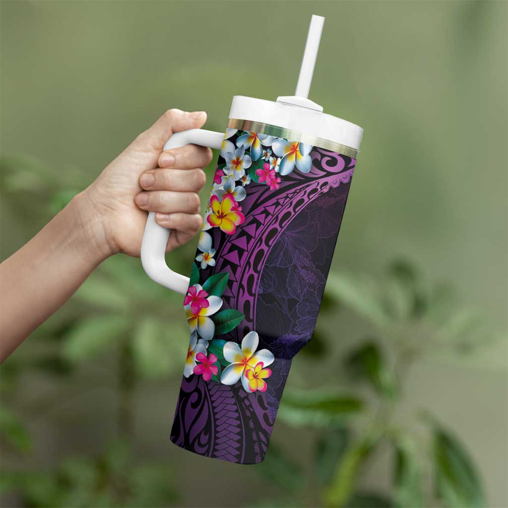 Hawaiian Plumeria-Polynesian Art Tattoo Mauve Color Tumbler With Handle