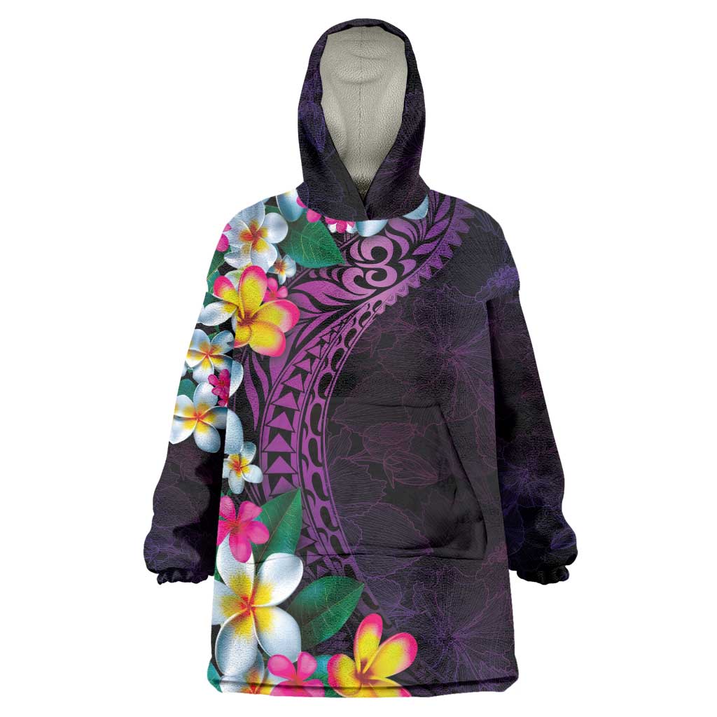 Hawaiian Plumeria-Polynesian Art Tattoo Mauve Color Wearable Blanket Hoodie LT03 One Size Purple - Polynesian Pride
