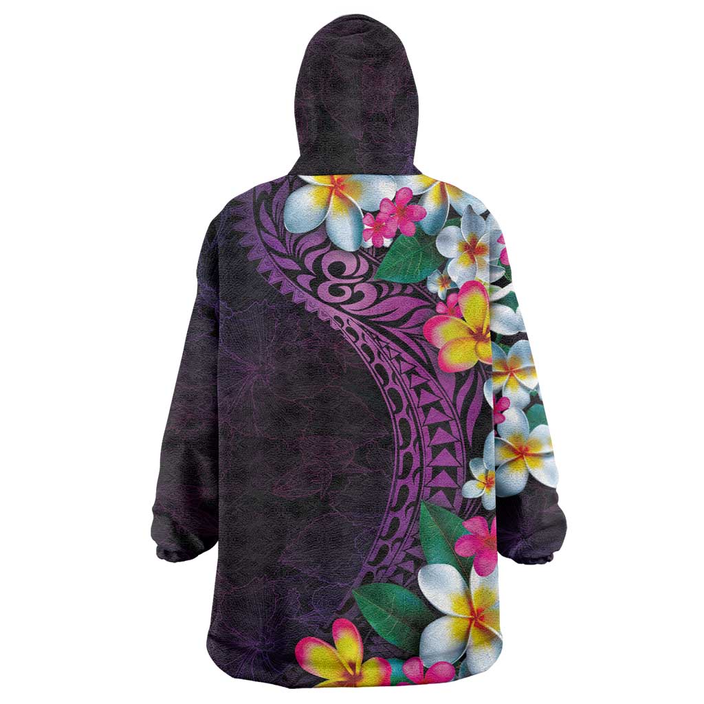 Hawaiian Plumeria-Polynesian Art Tattoo Mauve Color Wearable Blanket Hoodie LT03 - Polynesian Pride