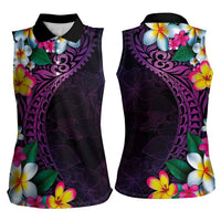 Hawaiian Plumeria-Polynesian Art Tattoo Mauve Color Women Sleeveless Polo Shirt LT03 - Polynesian Pride