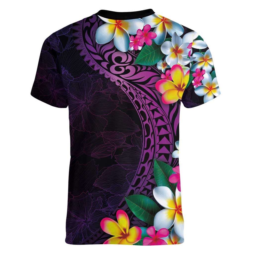Hawaiian Plumeria-Polynesian Art Tattoo Mauve Color Women V-Neck T-Shirt LT03 - Polynesian Pride