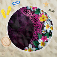 Hawaiian Plumeria-Polynesian Art Tattoo Plum Pink Color Beach Blanket