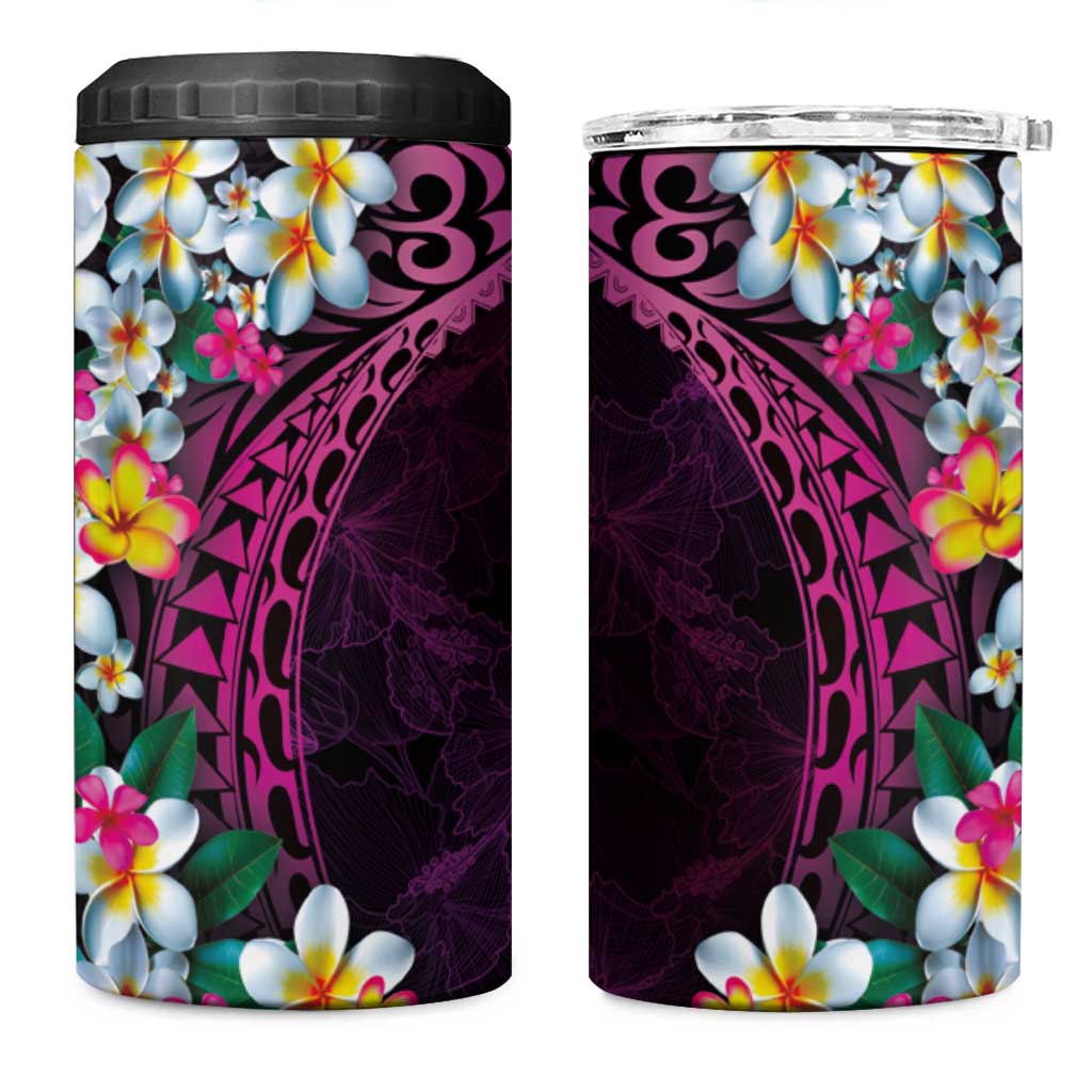 Hawaiian Plumeria-Polynesian Art Tattoo Plum Pink Color 4 in 1 Can Cooler Tumbler LT03 One Size: 16 oz Pink - Polynesian Pride