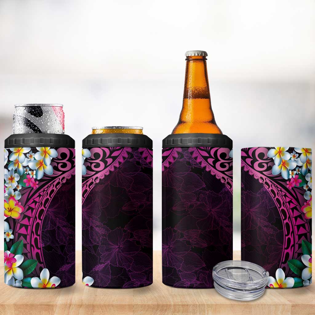 Hawaiian Plumeria-Polynesian Art Tattoo Plum Pink Color 4 in 1 Can Cooler Tumbler LT03 - Polynesian Pride