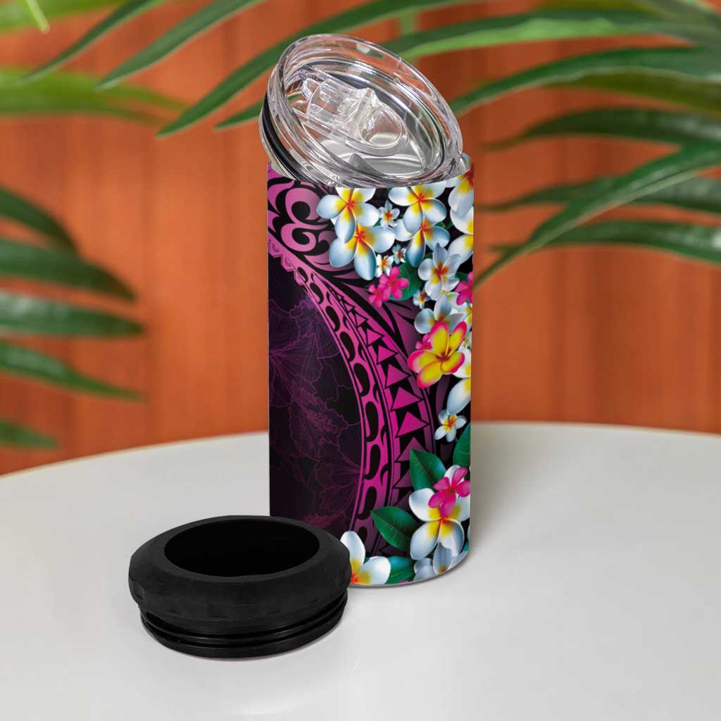 Hawaiian Plumeria-Polynesian Art Tattoo Plum Pink Color 4 in 1 Can Cooler Tumbler LT03 - Polynesian Pride