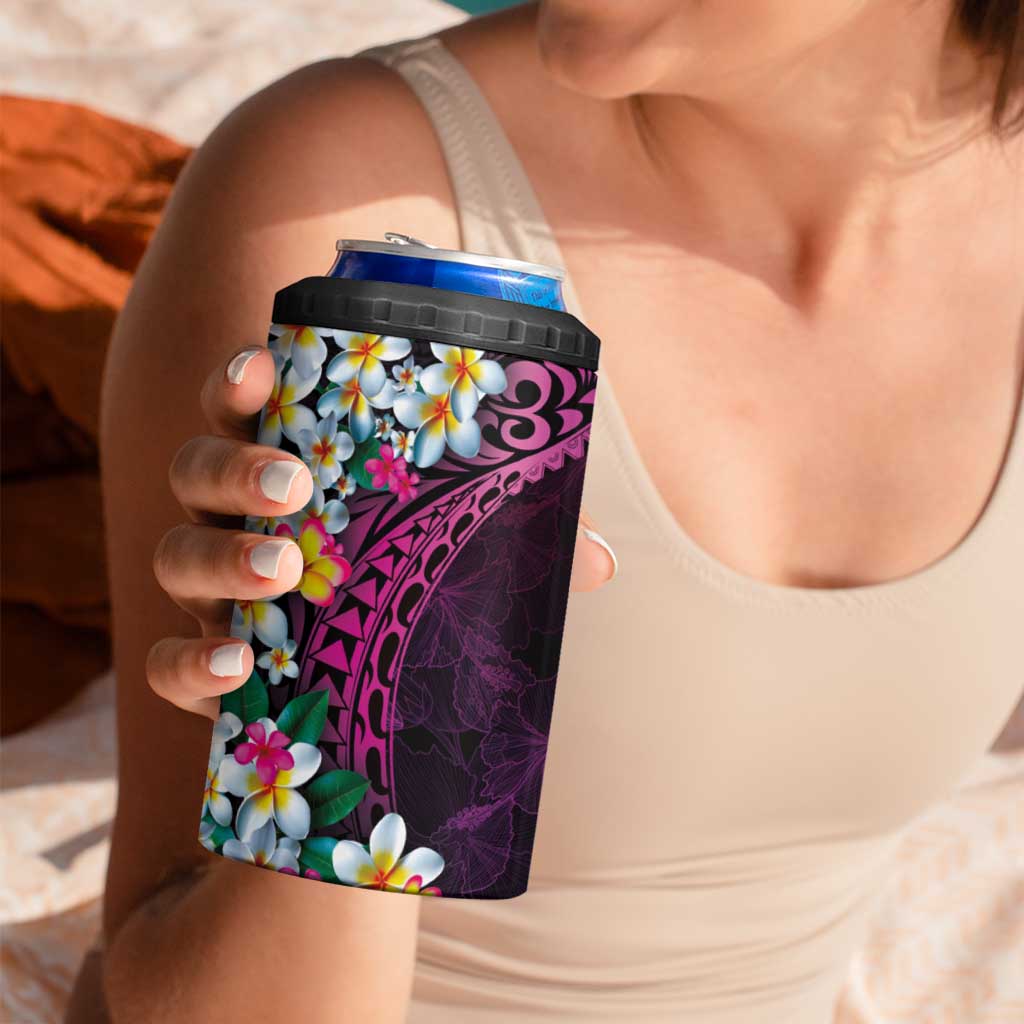 Hawaiian Plumeria-Polynesian Art Tattoo Plum Pink Color 4 in 1 Can Cooler Tumbler LT03 - Polynesian Pride