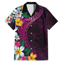 Hawaiian Plumeria-Polynesian Art Tattoo Plum Pink Color Family Matching Mermaid Dress and Hawaiian Shirt LT03 Dad's Shirt - Short Sleeve Pink - Polynesian Pride