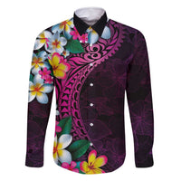 Hawaiian Plumeria-Polynesian Art Tattoo Plum Pink Color Family Matching Mermaid Dress and Hawaiian Shirt LT03 Dad's Shirt - Long Sleeve Pink - Polynesian Pride