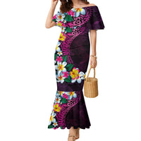 Hawaiian Plumeria-Polynesian Art Tattoo Plum Pink Color Family Matching Mermaid Dress and Hawaiian Shirt LT03 Mom's Dress Pink - Polynesian Pride
