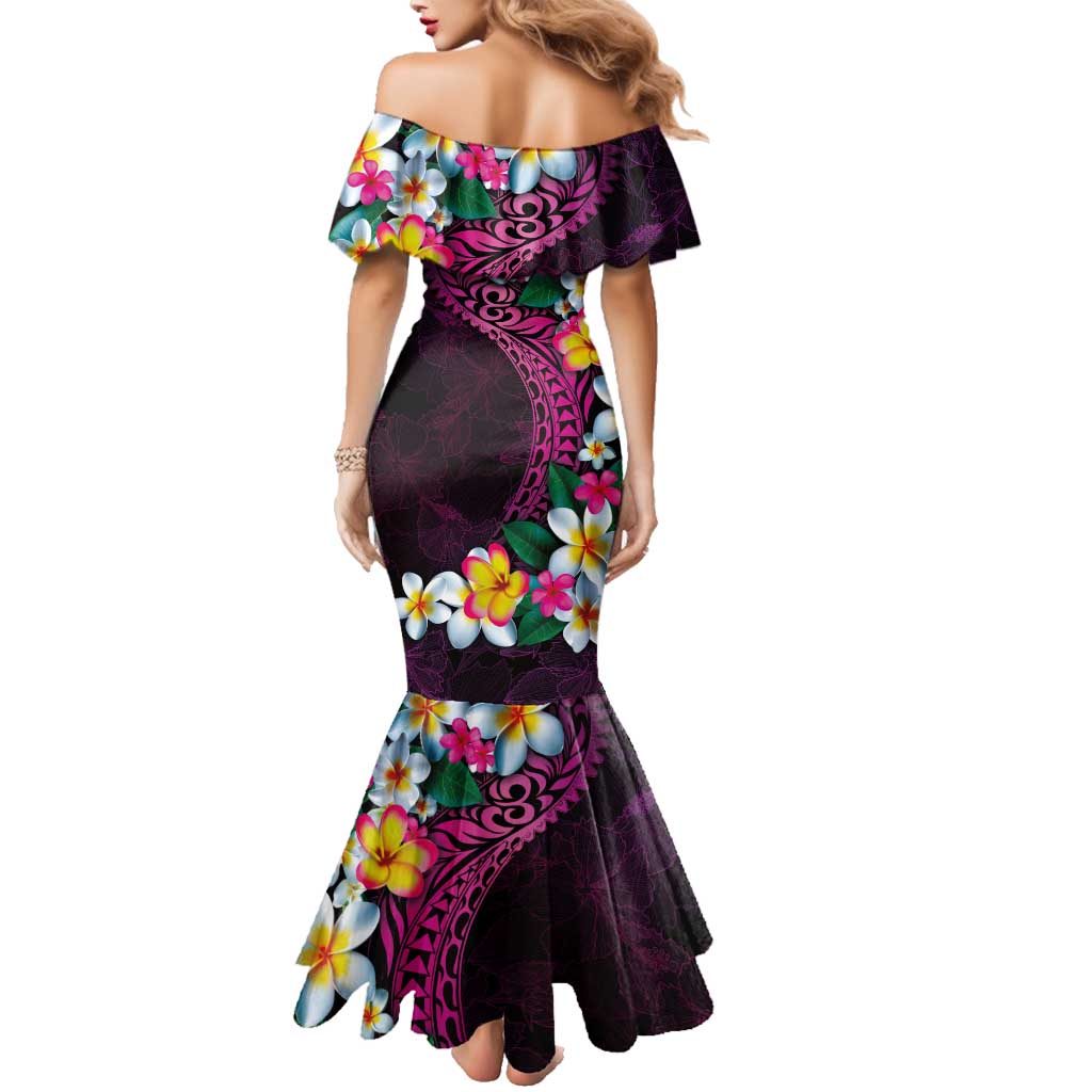 Hawaiian Plumeria-Polynesian Art Tattoo Plum Pink Color Family Matching Mermaid Dress and Hawaiian Shirt LT03 - Polynesian Pride
