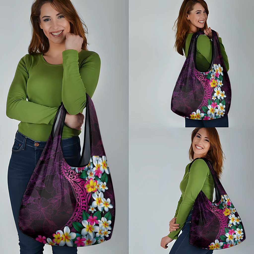Hawaiian Plumeria-Polynesian Art Tattoo Plum Pink Color Grocery Bag