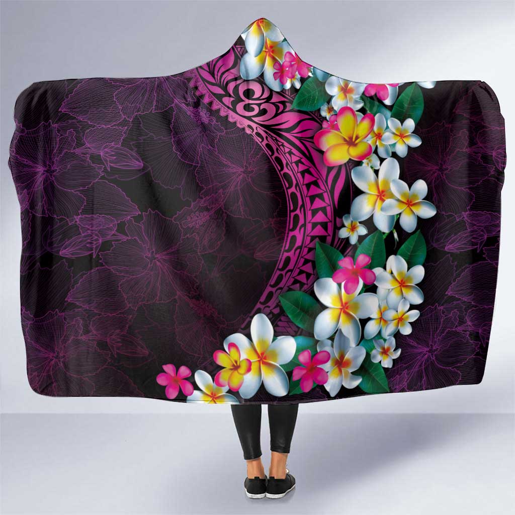 Hawaiian Plumeria-Polynesian Art Tattoo Plum Pink Color Hooded Blanket LT03 One Size Pink - Polynesian Pride