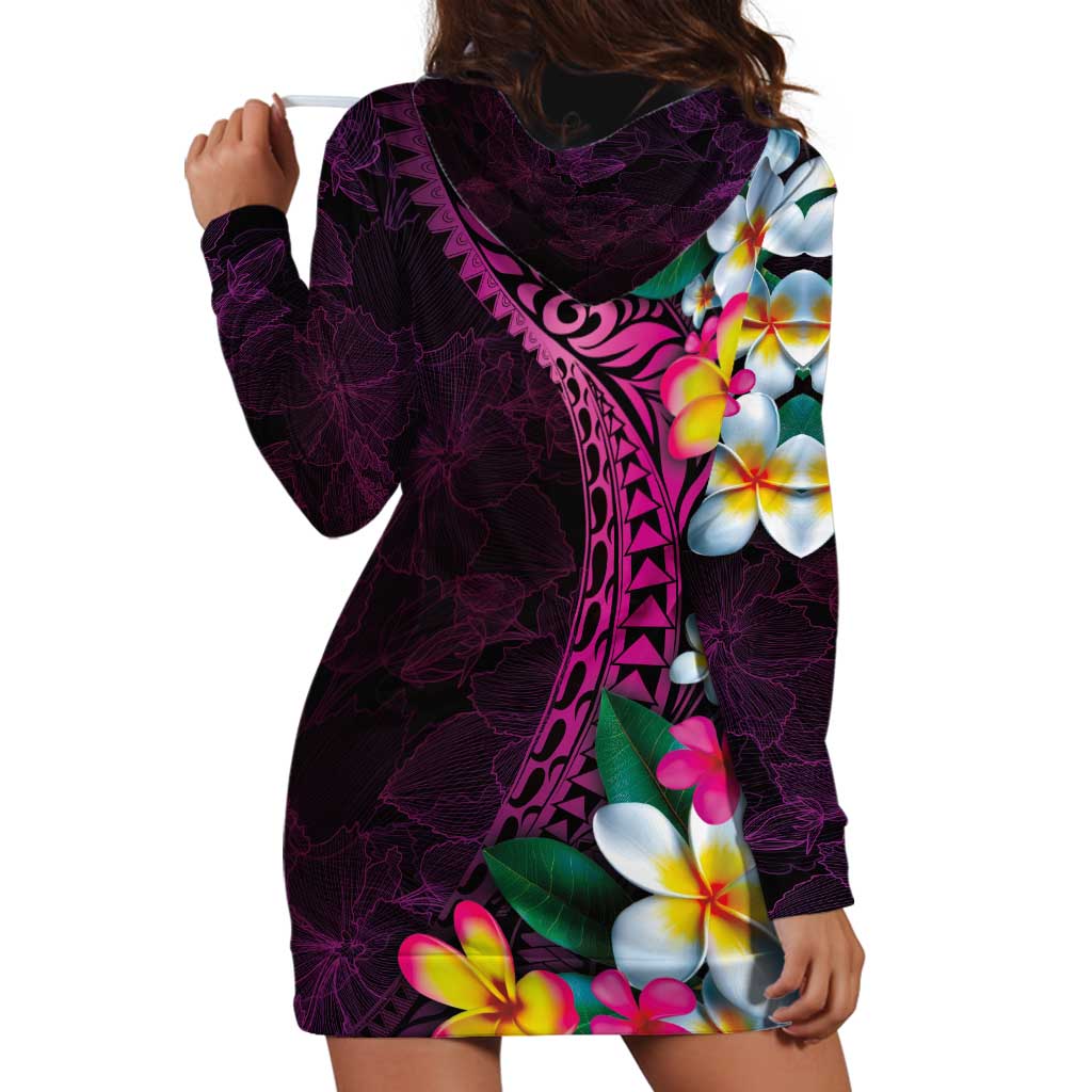 Hawaiian Plumeria-Polynesian Art Tattoo Plum Pink Color Hoodie Dress LT03 - Polynesian Pride