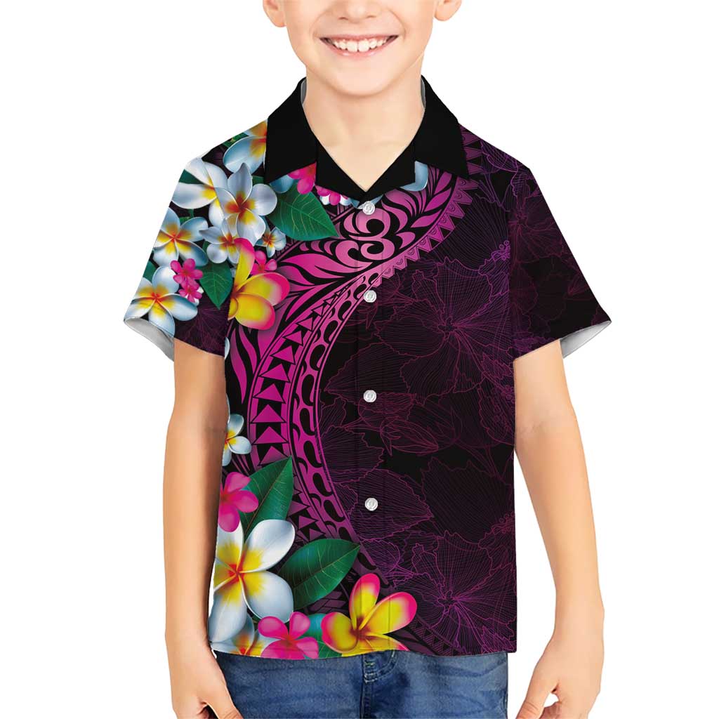 Hawaiian Plumeria-Polynesian Art Tattoo Plum Pink Color Kid Hawaiian Shirt LT03 Kid Pink - Polynesian Pride