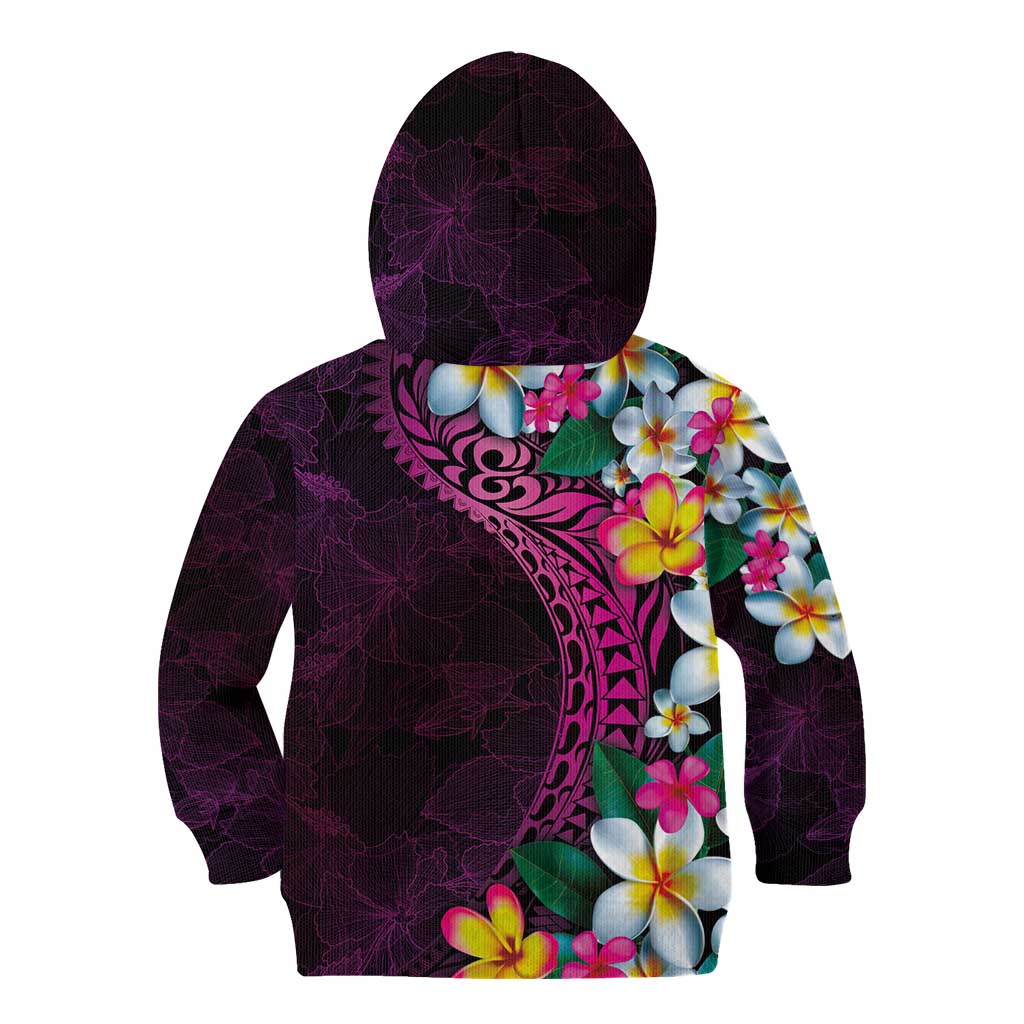 Hawaiian Plumeria-Polynesian Art Tattoo Plum Pink Color Kid Hoodie LT03 - Polynesian Pride